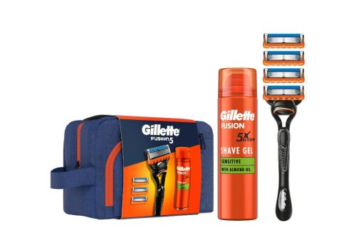 Gillette Fusion5 drkov taka strojek+4 hlavice+gel na holen Sensitive 200 ml